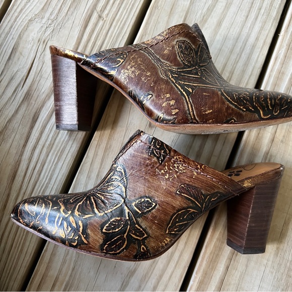 Patricia Nash Ruffina tooled leather mules brown bronze gold heels 6.5 - Picture 5 of 11